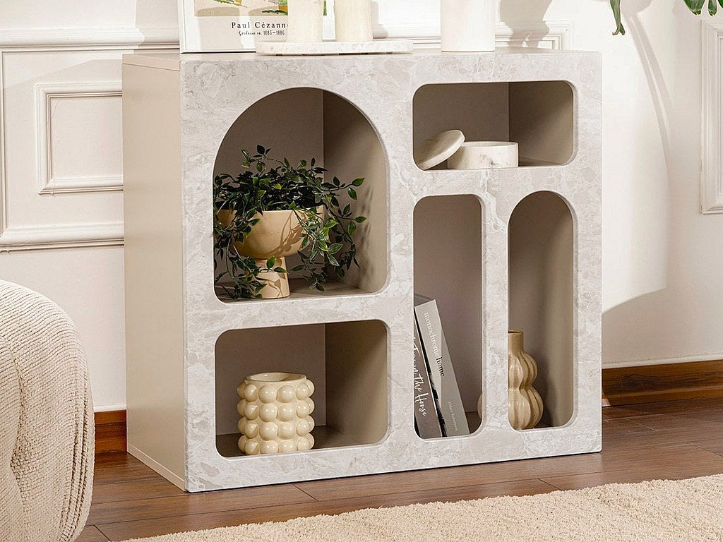 Stolik konsola z 5 wnękami - Efekt szarego marmuru - LUELA