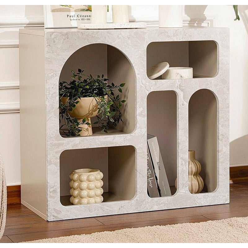 Stolik konsola z 5 wnękami - Efekt szarego marmuru - LUELA