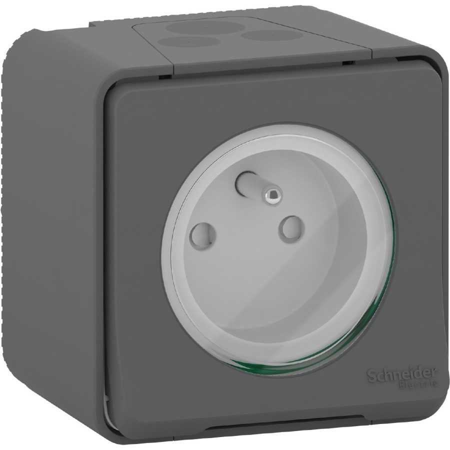 Prise de courant à vis 2P+T IP55 IK08 - Saillie - Gris - Mureva Styl - 3