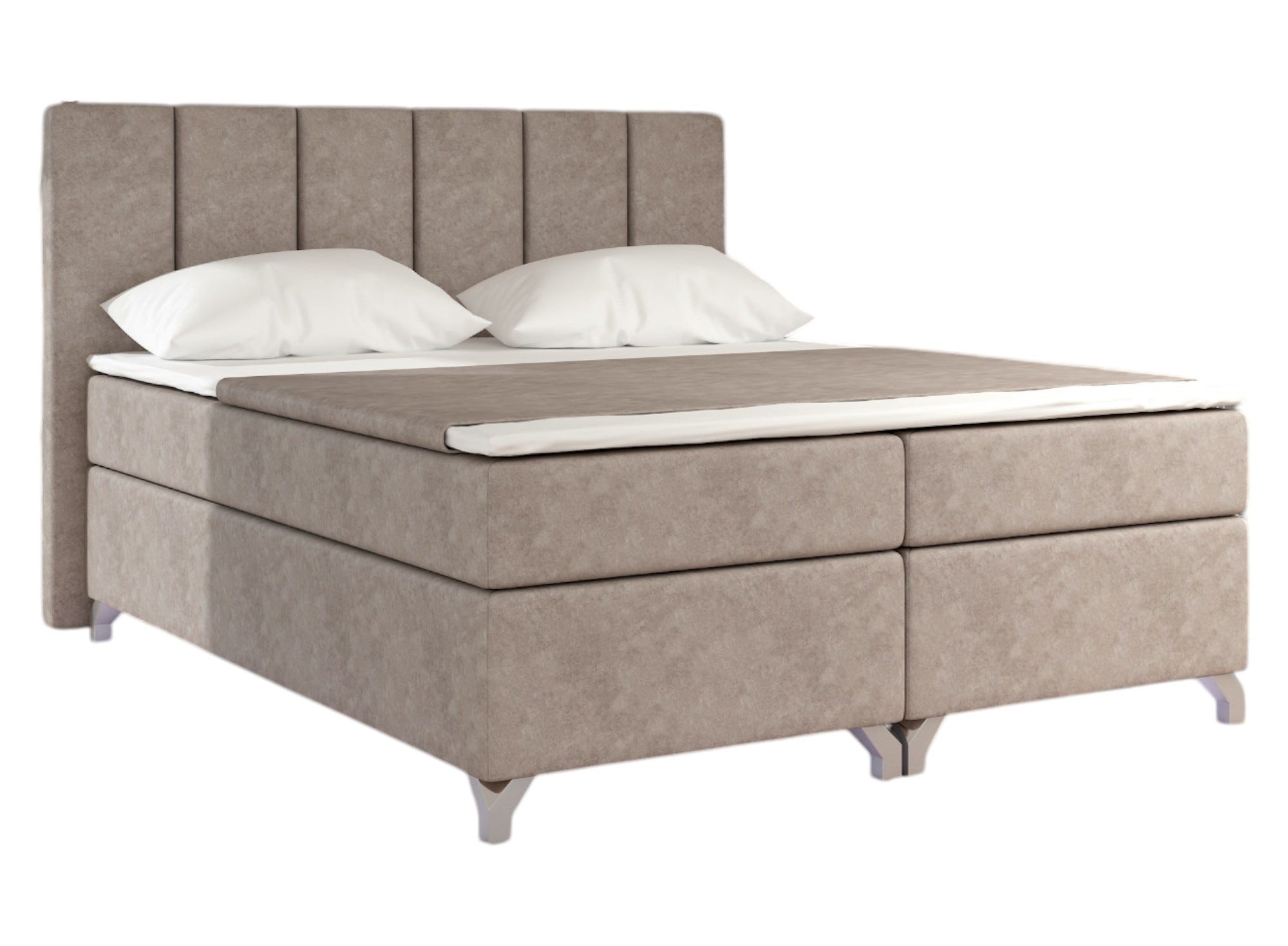 Lit boxspring 160x200 tissu beige Balfor | Leroy Merlin