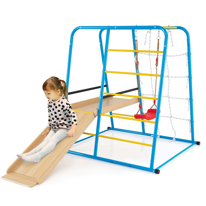 6 w 1 Plac zabaw do wspinaczki ze zjeżdżalnią i regulowaną huśtawką, do wspinaczki z drabinką i drążkami do małpowania, nośność 100 kg od 3 lat