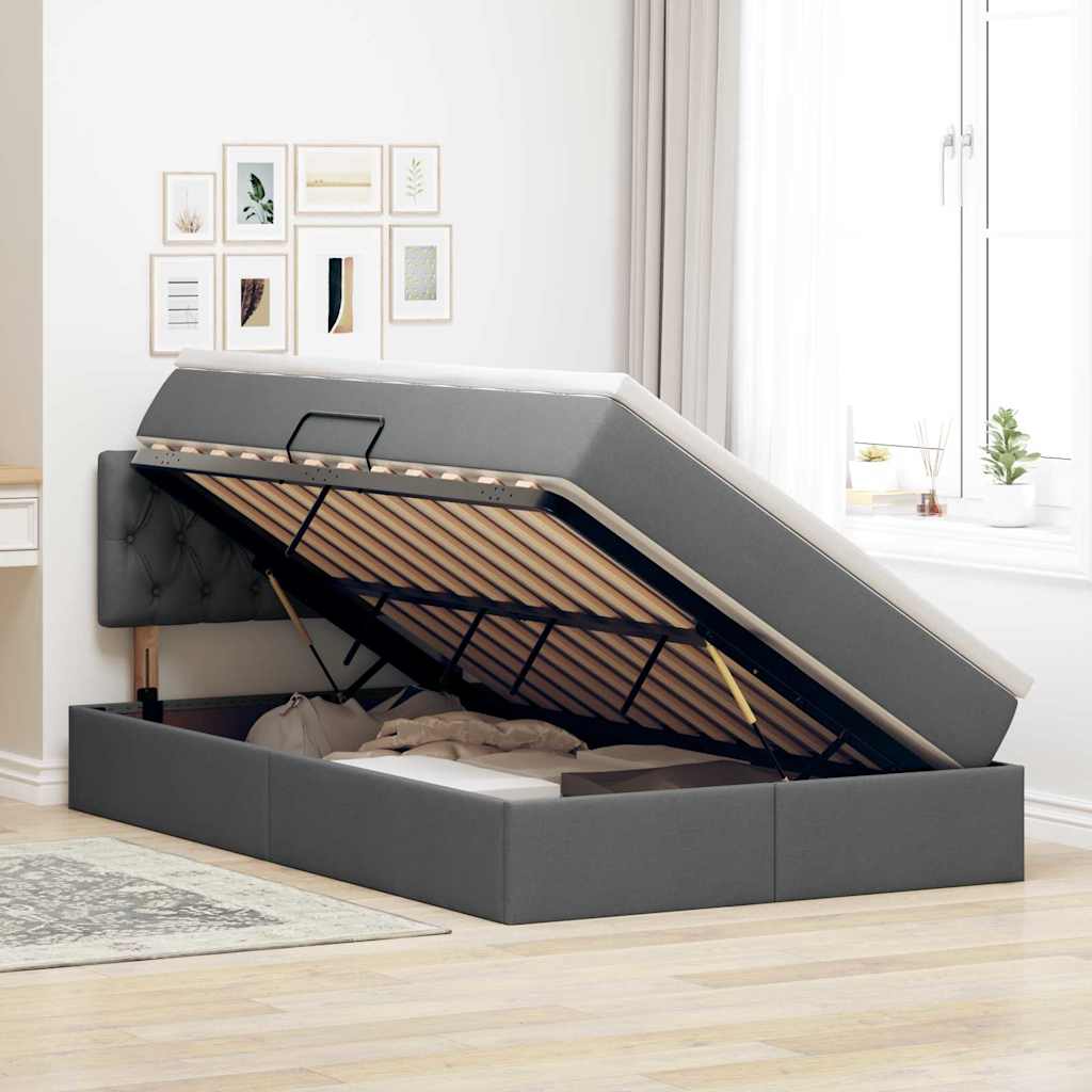 Lit avec rangement et matelas, gris foncé, 120 x 200 cm, velours - 4