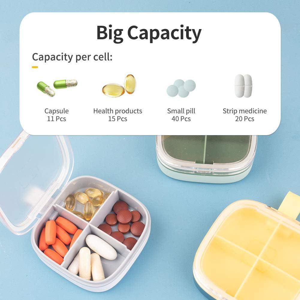 2 singoli Portapillole trasparente con scomparti, portatile, grande capacità con scomparto profondo Dispenser (6 griglie, grigio) - 3