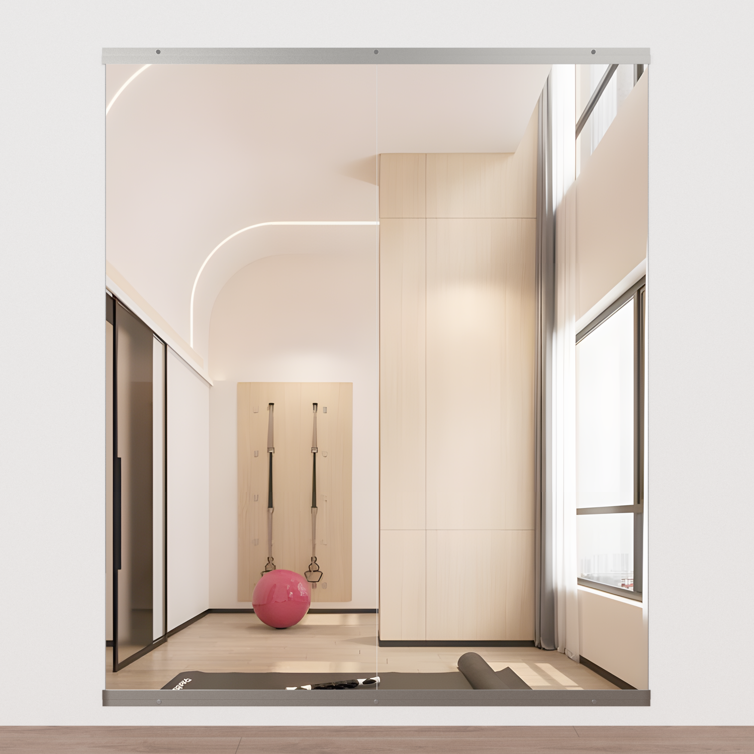 Specchio per ginnastica, 143 x 60 cm (2 pezzi), mobiletto per palestra, vetro templato senza cornice, grande montaggio a parete per palestra - 2