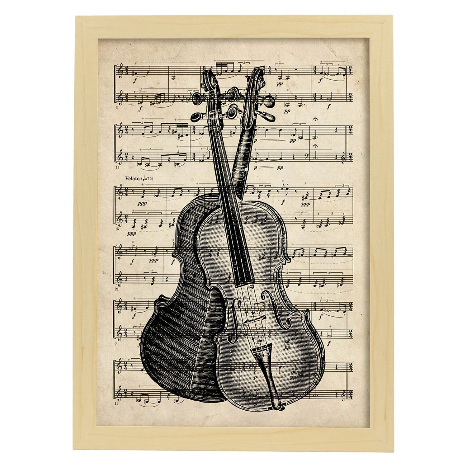 Affiches D'objets Vintage Couvrez Le Violon De La Lame Avec Des Images D'objets Vintage Avec Des Définitions En Espagnol Châssis Blanc A3 - 2
