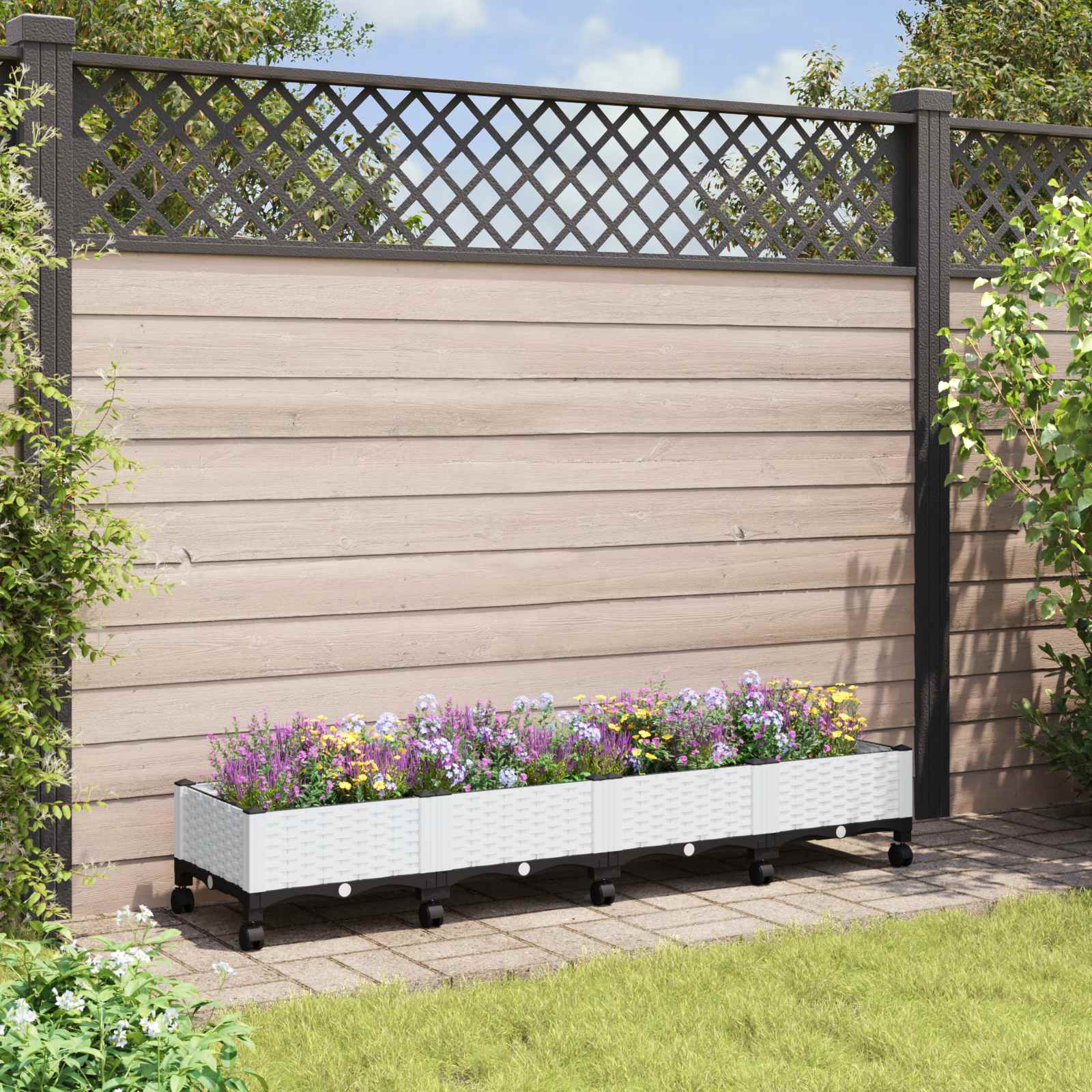 Jardinera con ruedas - Polipropileno - Blanco - 160x40x29cm | Leroy Merlin