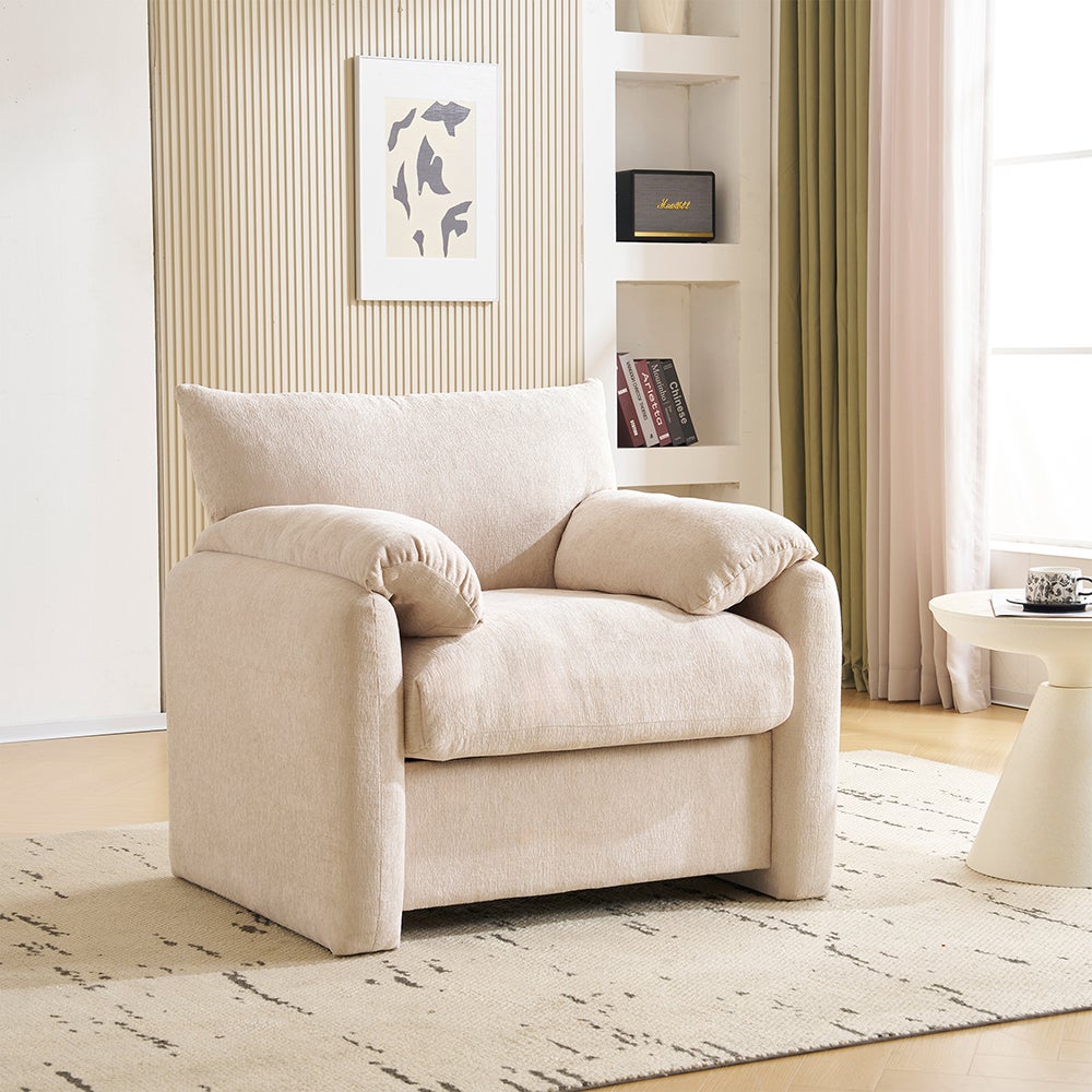 Design moderne, tissu chenille, fauteuil surdimensionné, chaise décorative, canapé simple, beige - 4