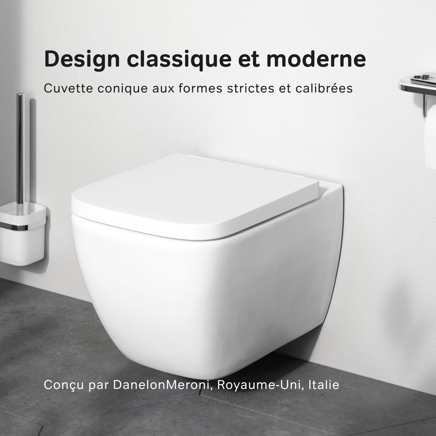 Pack WC suspendu bâti mural et cuvette Plaque Carrée Noire, Pack WC Bati-support AM.PM Gem - 3