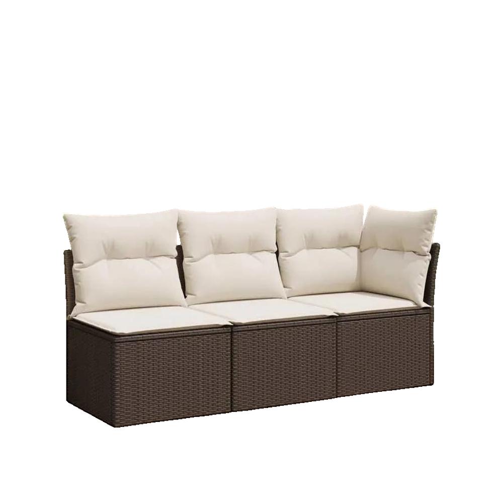 Sofa ogrodowy vidaXL 3-osobowy z rattanu syntetycznego brązowy z wodoodpornym schowkiem