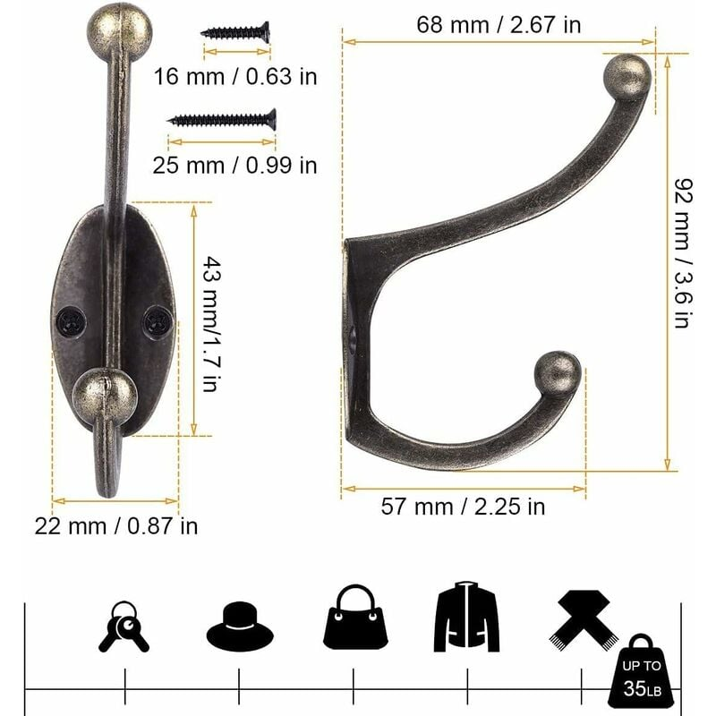 Appendiabiti retrò, gancio vintage da parete in metallo per porta, per bagno, cucina, camera da letto, ingresso, 10 pezzi, oro | Leroy Merlin