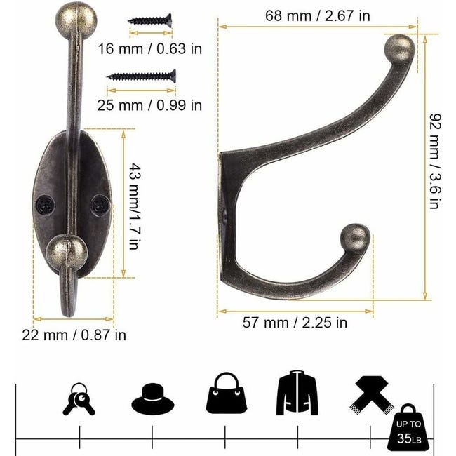 Appendiabiti retrò, gancio vintage da parete in metallo per porta, per bagno, cucina, camera da letto, ingresso, 10 pezzi, oro | Leroy Merlin Appendiabiti retrò, gancio vintage da parete in metallo per porta, per bagno, cucina, camera da letto, ingresso, 10 pezzi, oro | Leroy Merlin