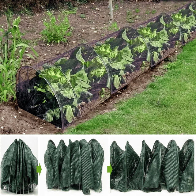 Serra a tunnel, tunnel da giardino, tunnel per piantagione, zanzariera con cerchi, kit serra da giardino, nero, 300 cm x 45 cm
