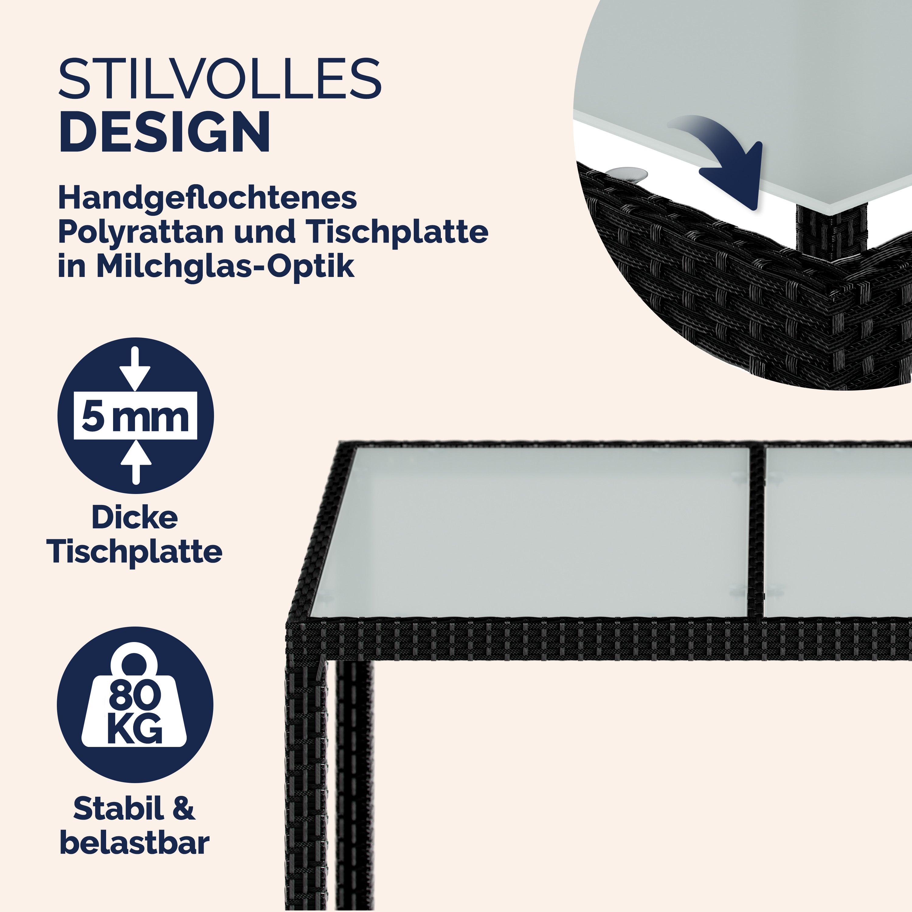 CASARIA® Salon de jardin 6 personnes en Polyrotin 190x90cm Noir chaises empilables ensemble de meubles set de jardin - 7