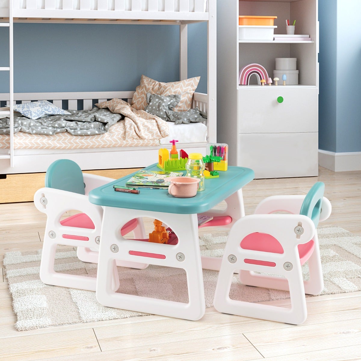 Ensemble Table + 2 Chaises Enfant Réglables En Hauteur JoyHood – Idéal 3-8 Ans, Cadeau École Et Activités Créatives