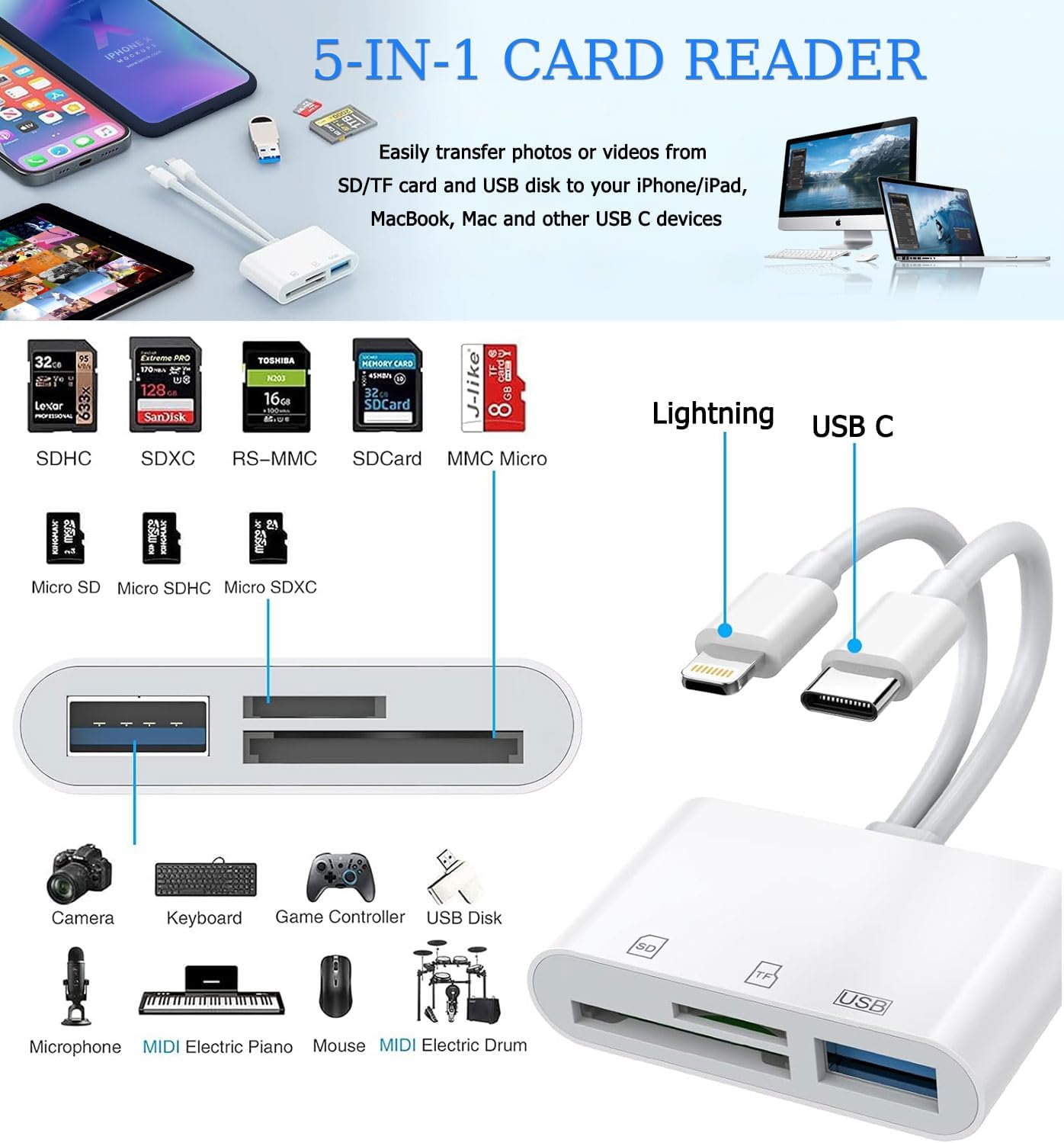 Lettore Di Schede SD 3 In 1 USB C Per Android E PC - Adattatore Micro SD, OTG Per Telefono, Tablet E Computer - 3