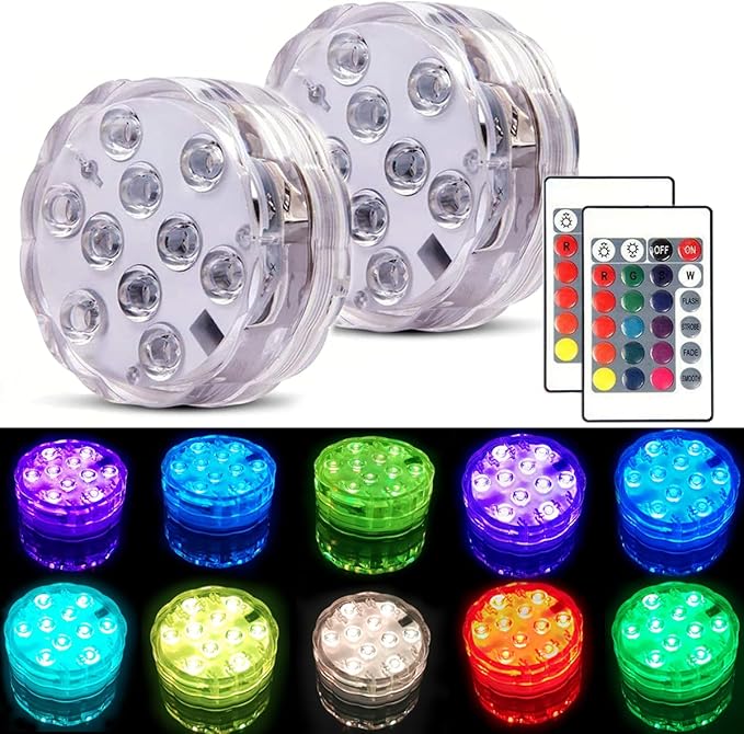 Podwodne oświetlenie LED RGB wielokolorowe, zestaw 2 szt., wodoodporne, ze zmianą kolorów, do basenu, spa, akwarium, na wesele