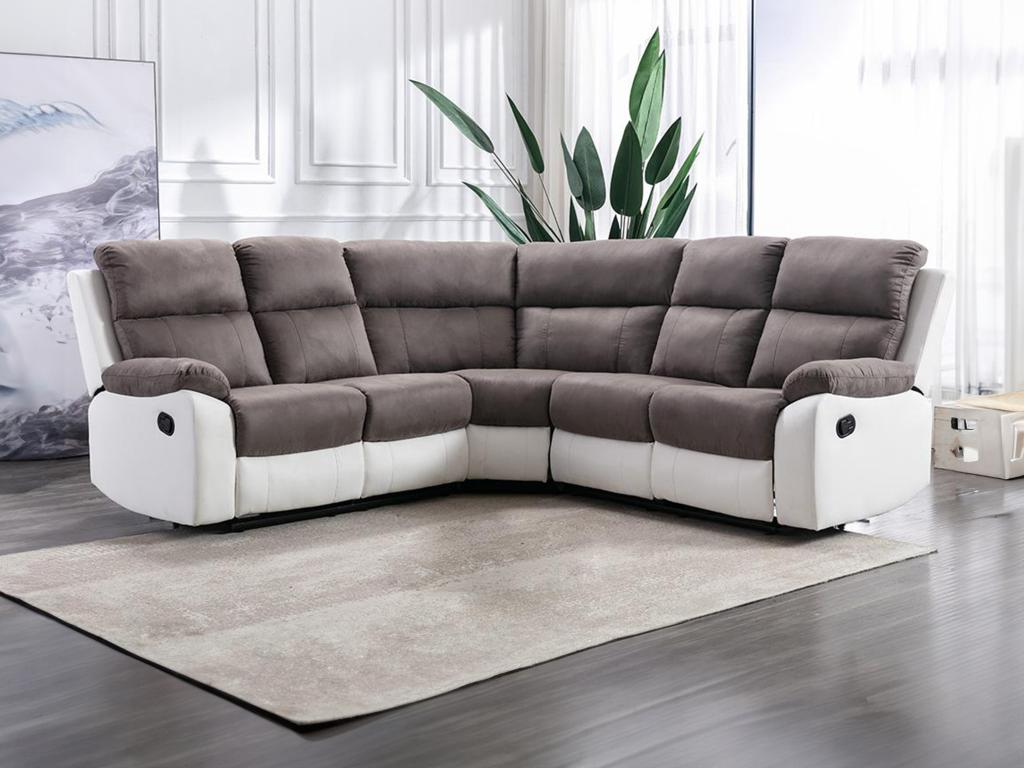 Sofá rinconera relax gris y blanco de microfibra y piel sintética tolzano