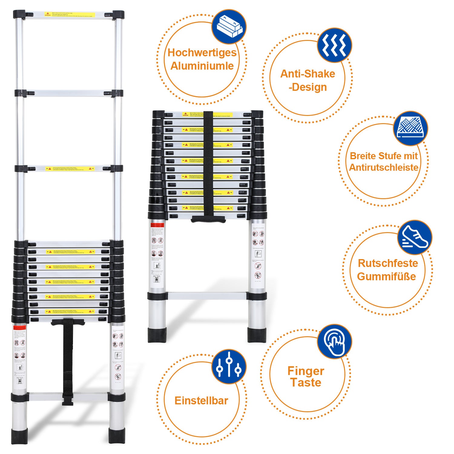Escalera telescópica de aluminio prémium de 3,2 m, extensible y plegable, antideslizante, multifuncional - 6