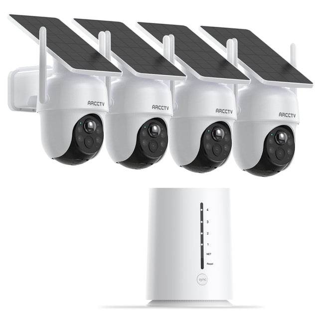 Kit de Caméras de Surveillance Extérieures, Caméra Solaire WiFi Extérieure, sans Abonnement, Surveillance Humaine, 360° PTZ,4 Caméras +Station de Base