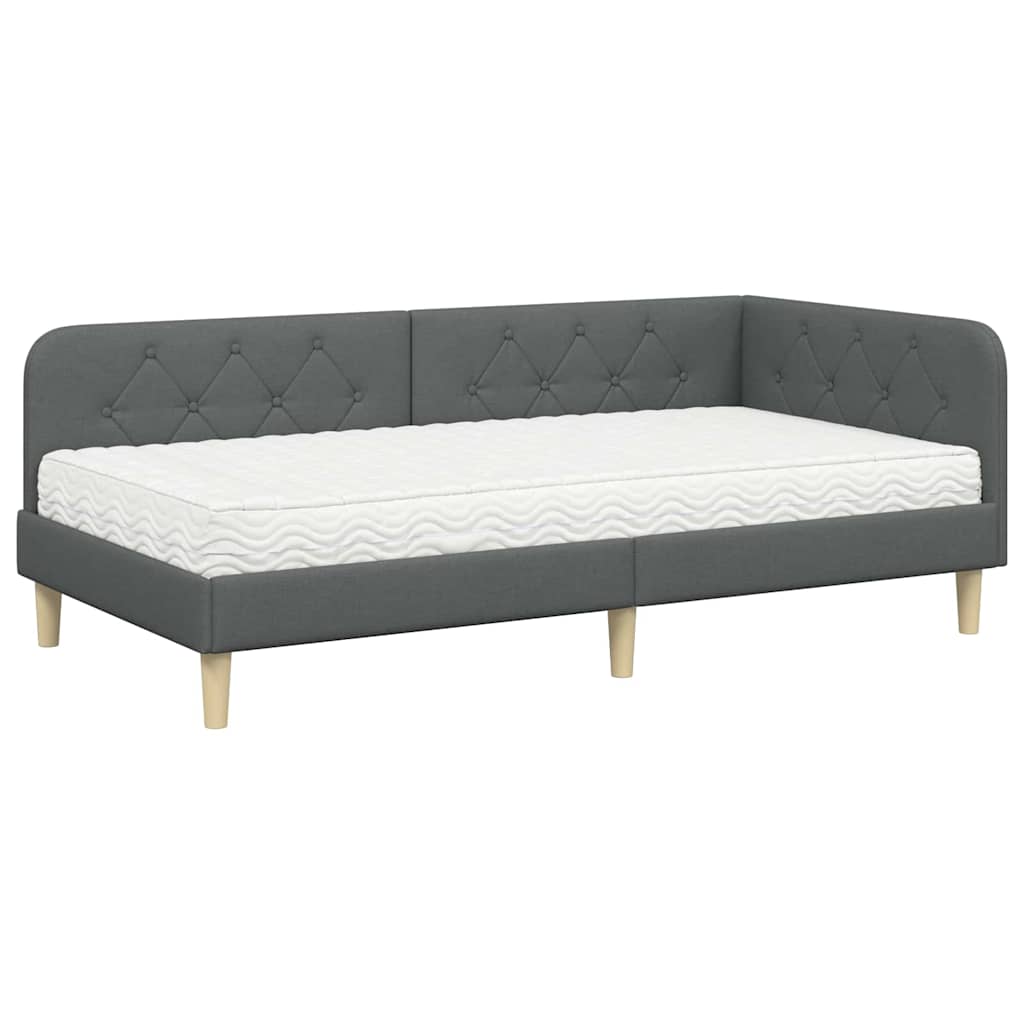 Cadre de lit d'angle en tissu gris foncé pour la chambre, 90 × 190 cm - 2