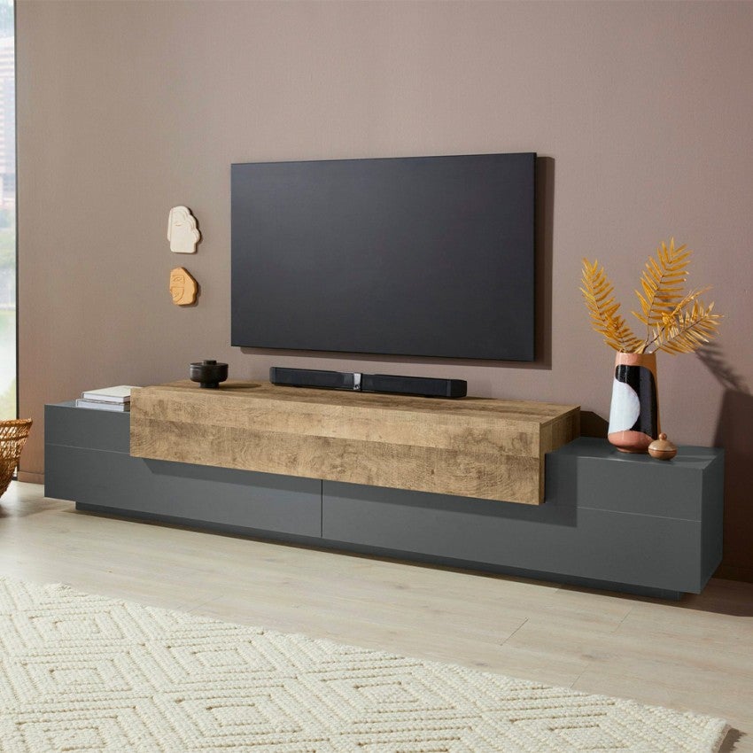 Web Furniture  Mueble Tv Diseño Moderno 240Cm Y Madera Corona Low Hound Gris , Leroy Merlin