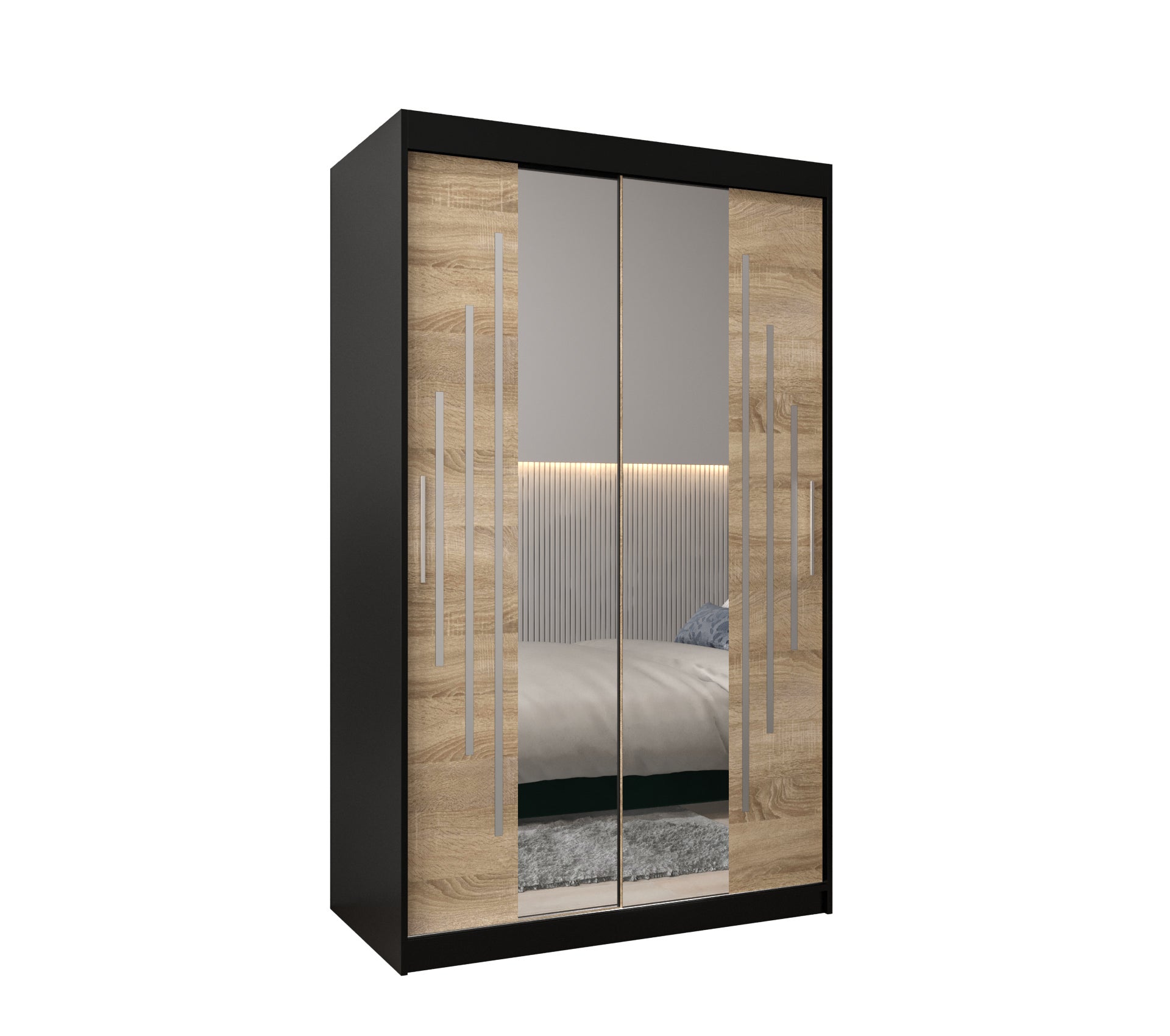 Szafa przesuwna garderoba York 1 120 x 62 x 200 cm Czarny + Sonoma - Abiks Meble