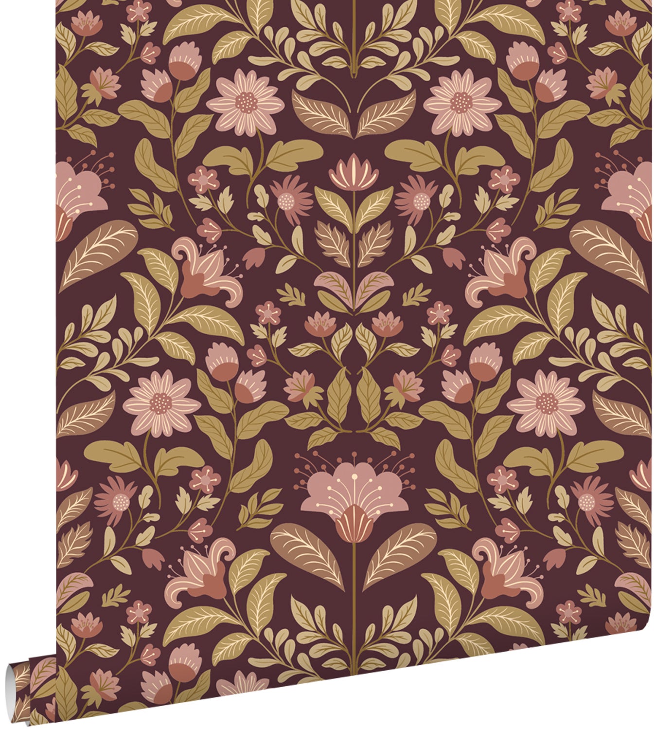 Tapeta zabytkowe kwiaty ciemnego fioletuIzielonym - 50 x 900 cm - ESTAHOME