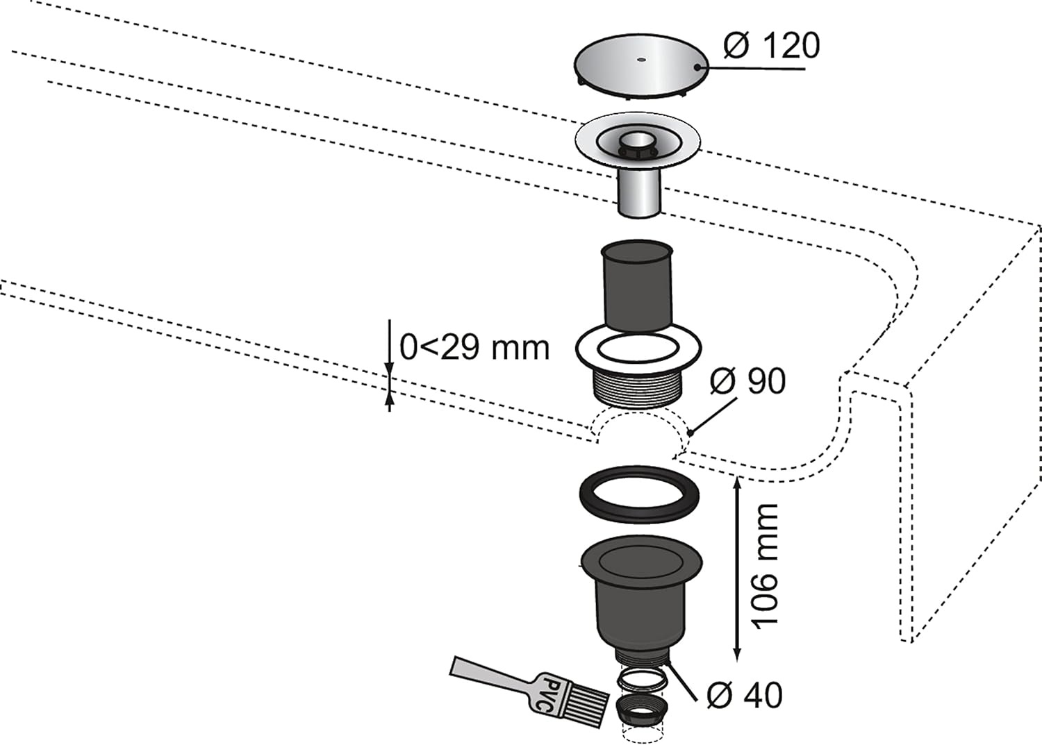 Bonde verticale pour receveur ø 90 mm - 3