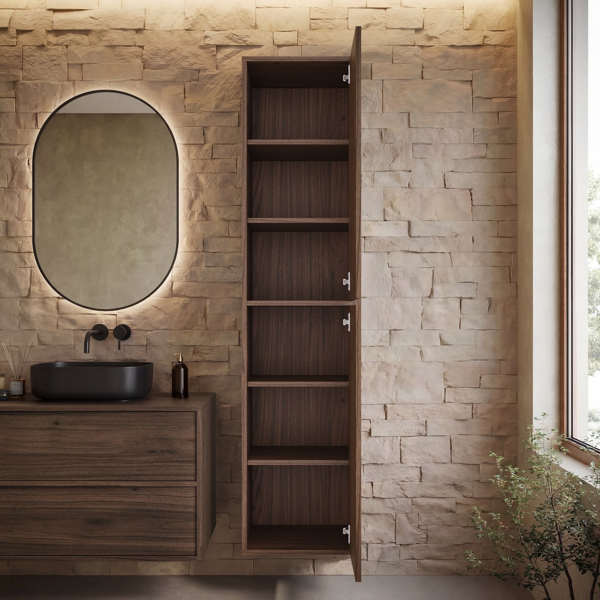 Badplaats Colonna Bagno Mali 38 x 33 x 160 cm - Noce Marrone - Colonna Sospesa con 2 Ante - 3