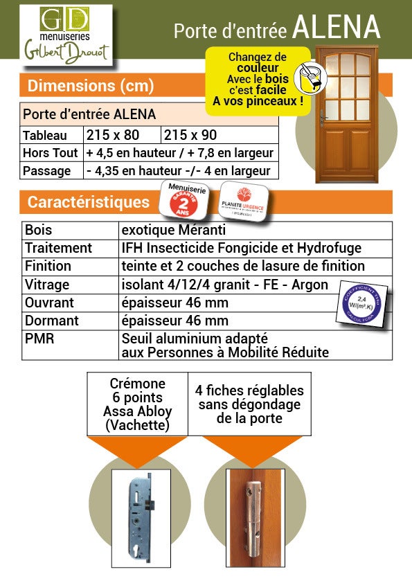 Porte D'entrée Bois Vitrée Alena, H215 X L90 Cm Côte Tableau P.droit Gd Menuiseries - 6