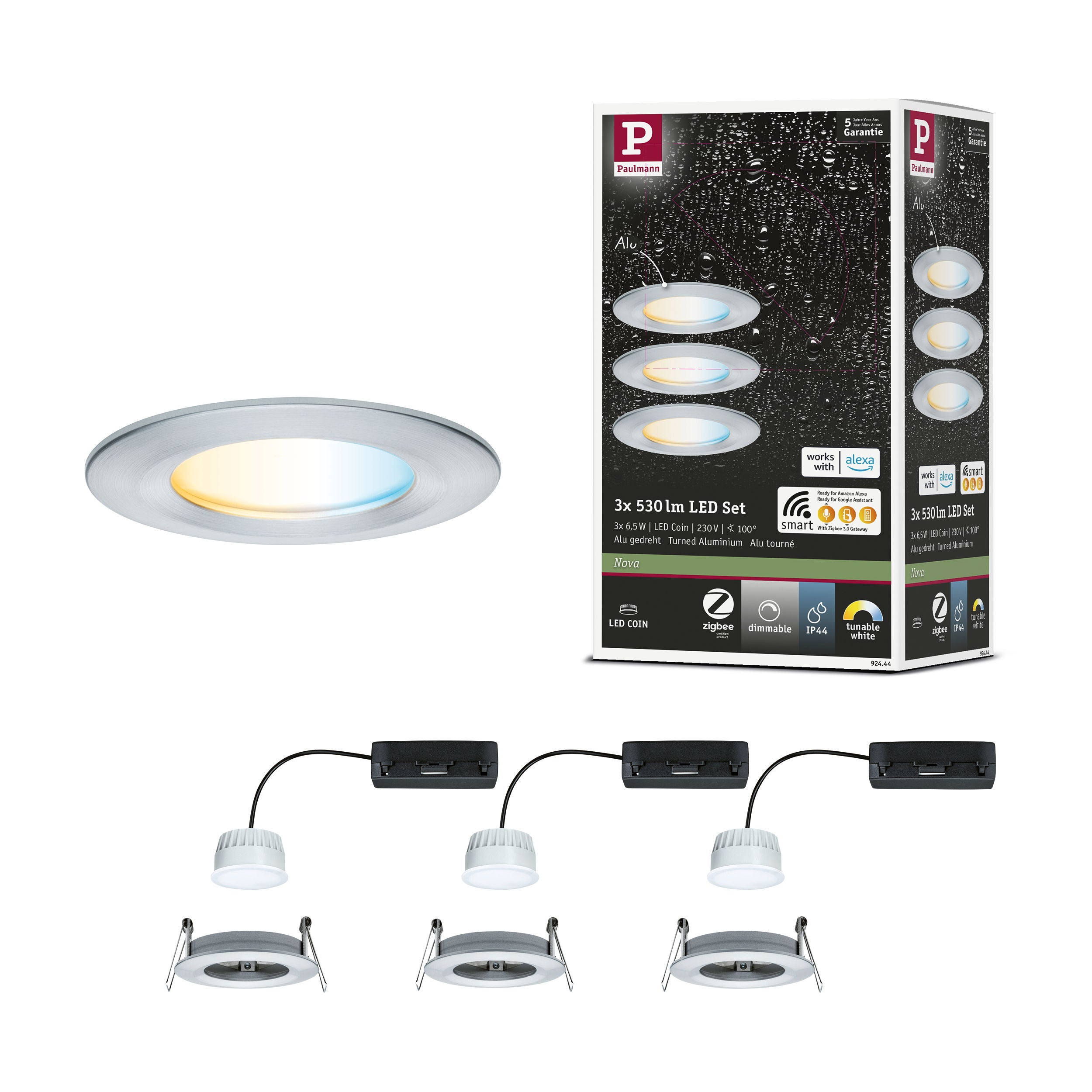 Spot encastré LED Nova Coin IP44 rond 78 mm Tunable White 3x6W 3x530lm 230V Alu tourné Aluminium