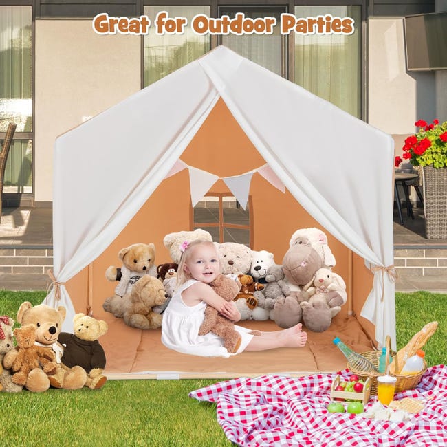 GOPLUS Tienda de Campaña Infantil para Interiores, Tipi de Juegos para Niños Pequeños con Alfombra Acolchada y Cortinas, Banderas Coloridas, Ventanas, Refugio Triangular para Niños de 3 Años GOPLUS Tienda de Campaña Infantil para Interiores, Tipi de Juegos para Niños Pequeños con Alfombra Acolchada y Cortinas, Banderas Coloridas, Ventanas, Refugio Triangular para Niños de 3 Años
