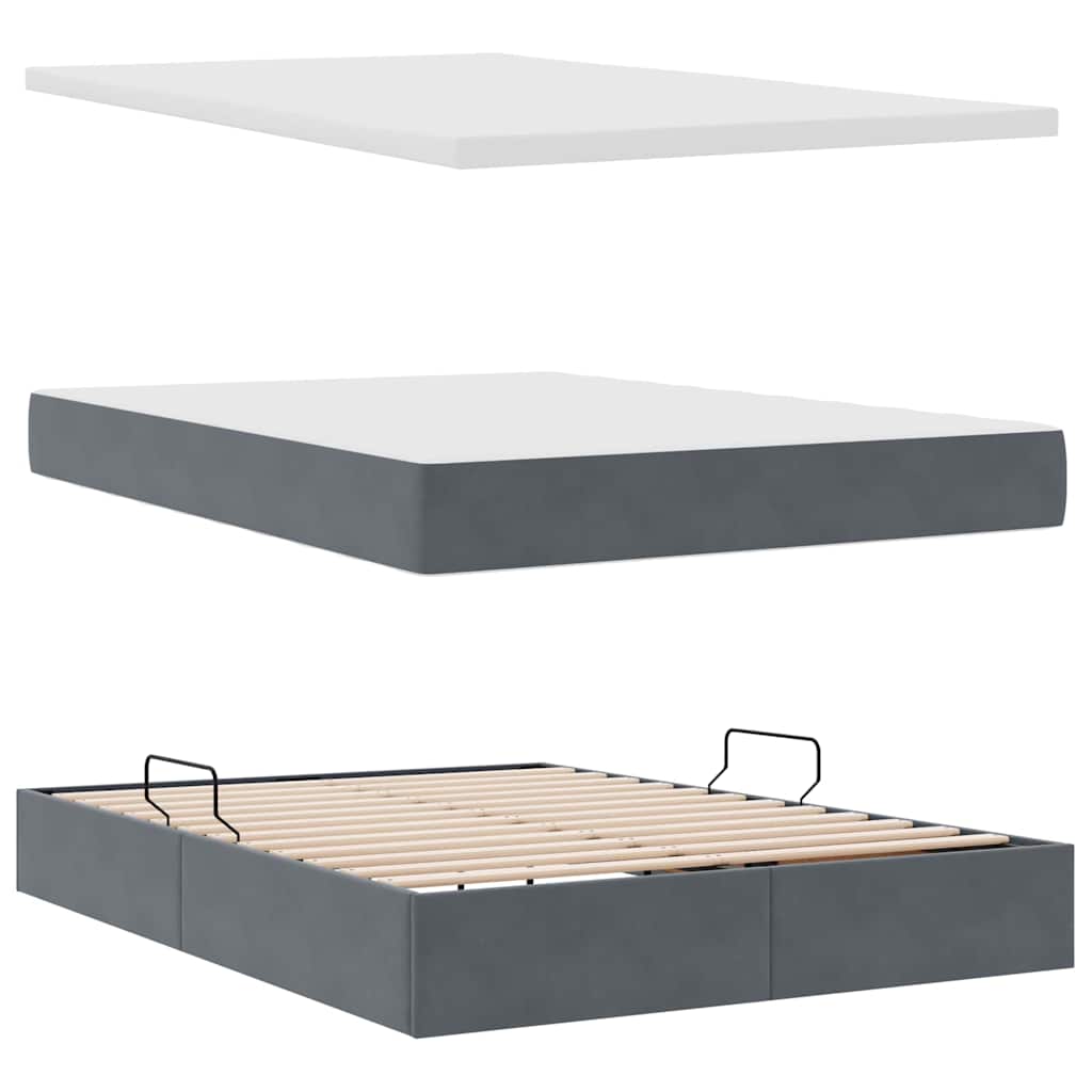 Lit de rangement gris foncé, 140 x 190 cm, en velours - 8