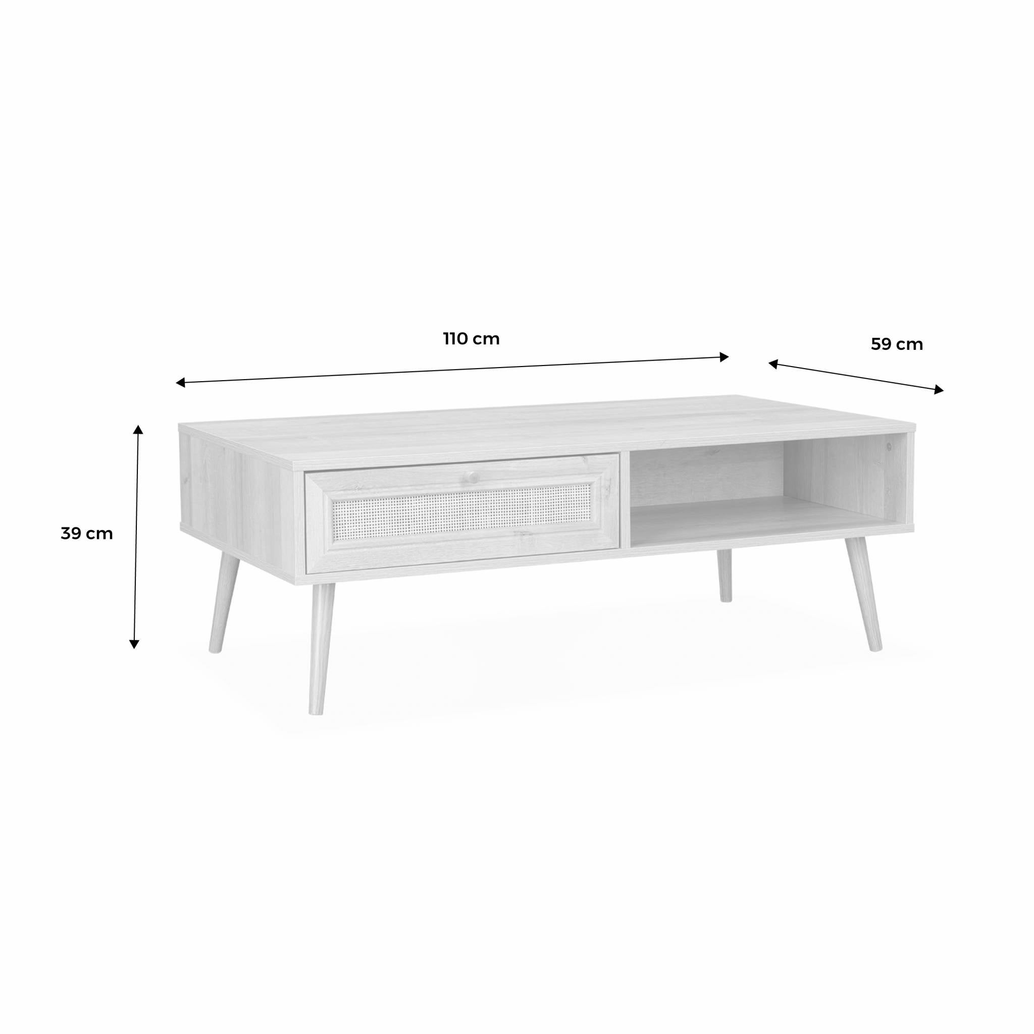 Table basse en cannage 110 x 59 x 39 cm - Bohème - Naturel. 1 tiroir. 1 espace de rangement. pieds scandinaves - 7