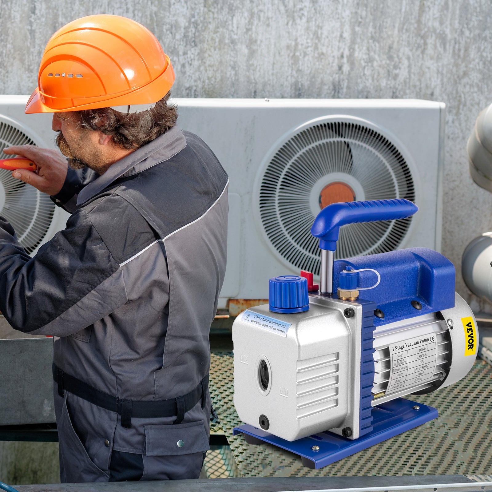 Pompe à Vide Climatisation VEVOR 1,8CFM 1/4HP Pompe à Vide Frigoriste HVAC 1 étage Anti-Reflux Huile pour Climatiseur Voiture Automobile Réfrigérateur - 8