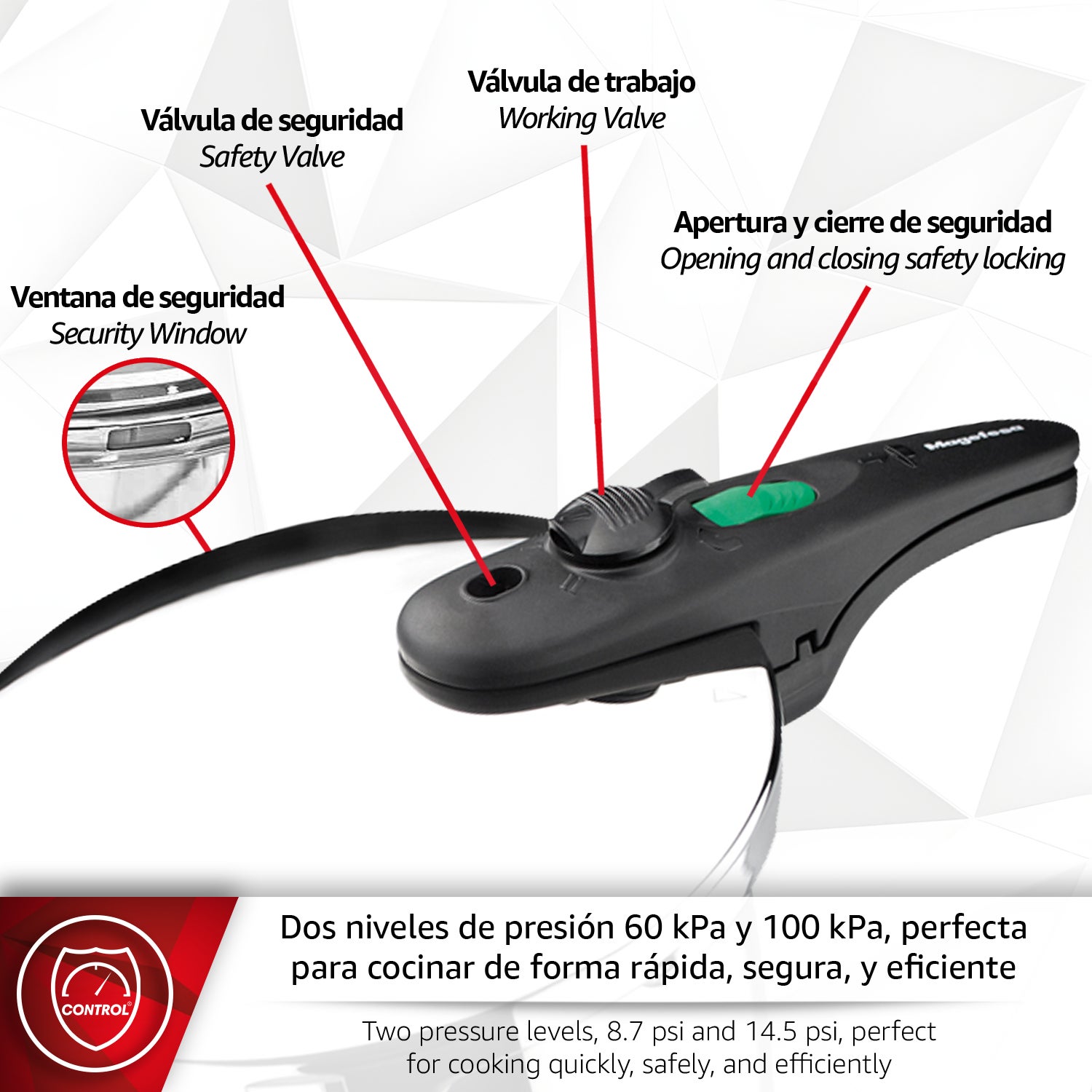 Magefesa Athenas - Olla Express Rápida de 8 L, Acero Inoxidable 18/10, Apta para Inducción, Fondo Termo-Difusor, Cocina Sana, Ahorro de Energía - 7