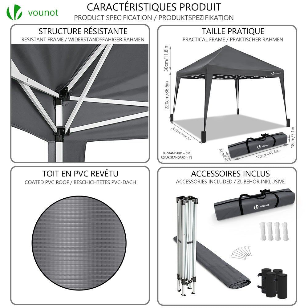 Gazebo Plegable Cenador 3x3 m Pabellon de Jardín, Gris - 3