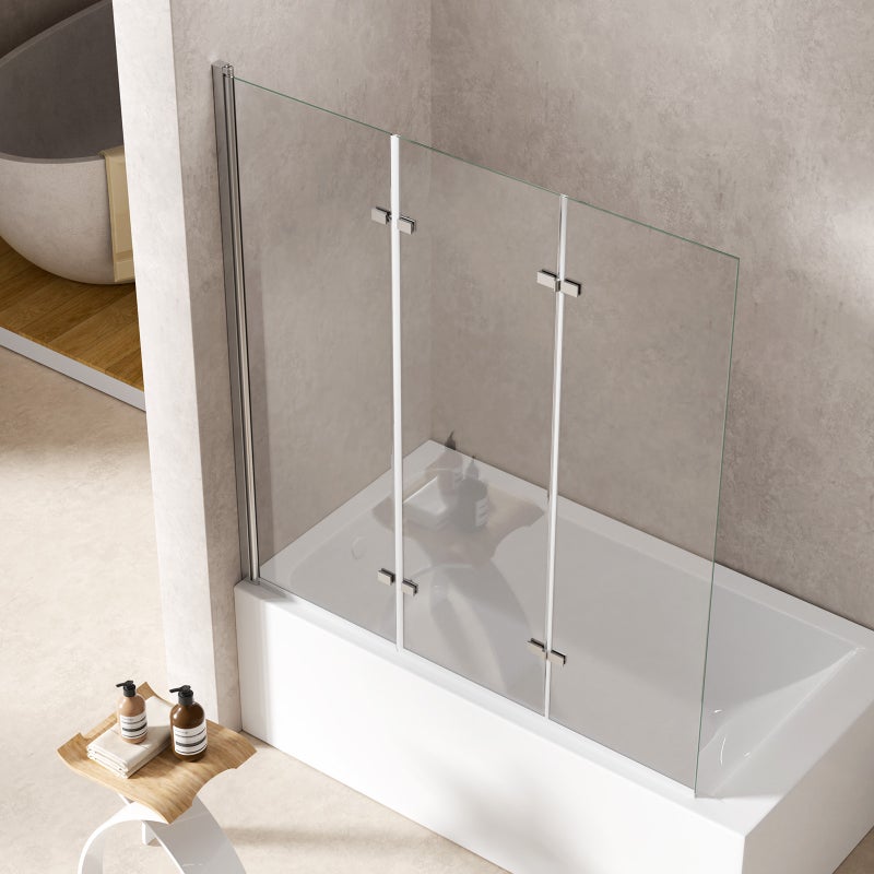 Parawan nawannowy składany 3-częściowy, szkło hartowane 6 mm, aluminium srebrne, 120 x 140 cm – kompaktowy design