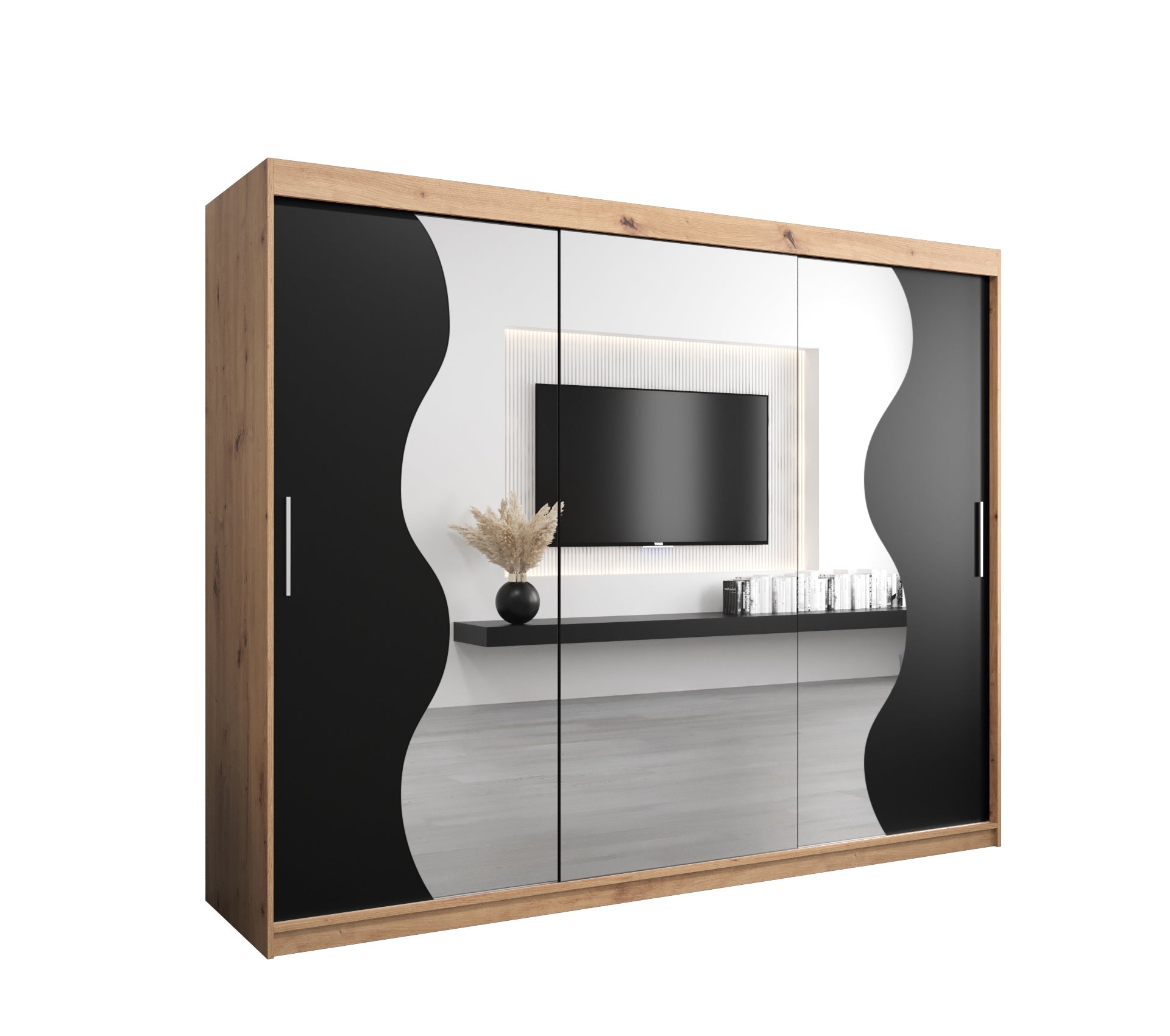 Szafa przesuwna garderoba MADRYT 250 x 62 x 200 cm Artisan + Czarny - Abiks Meble
