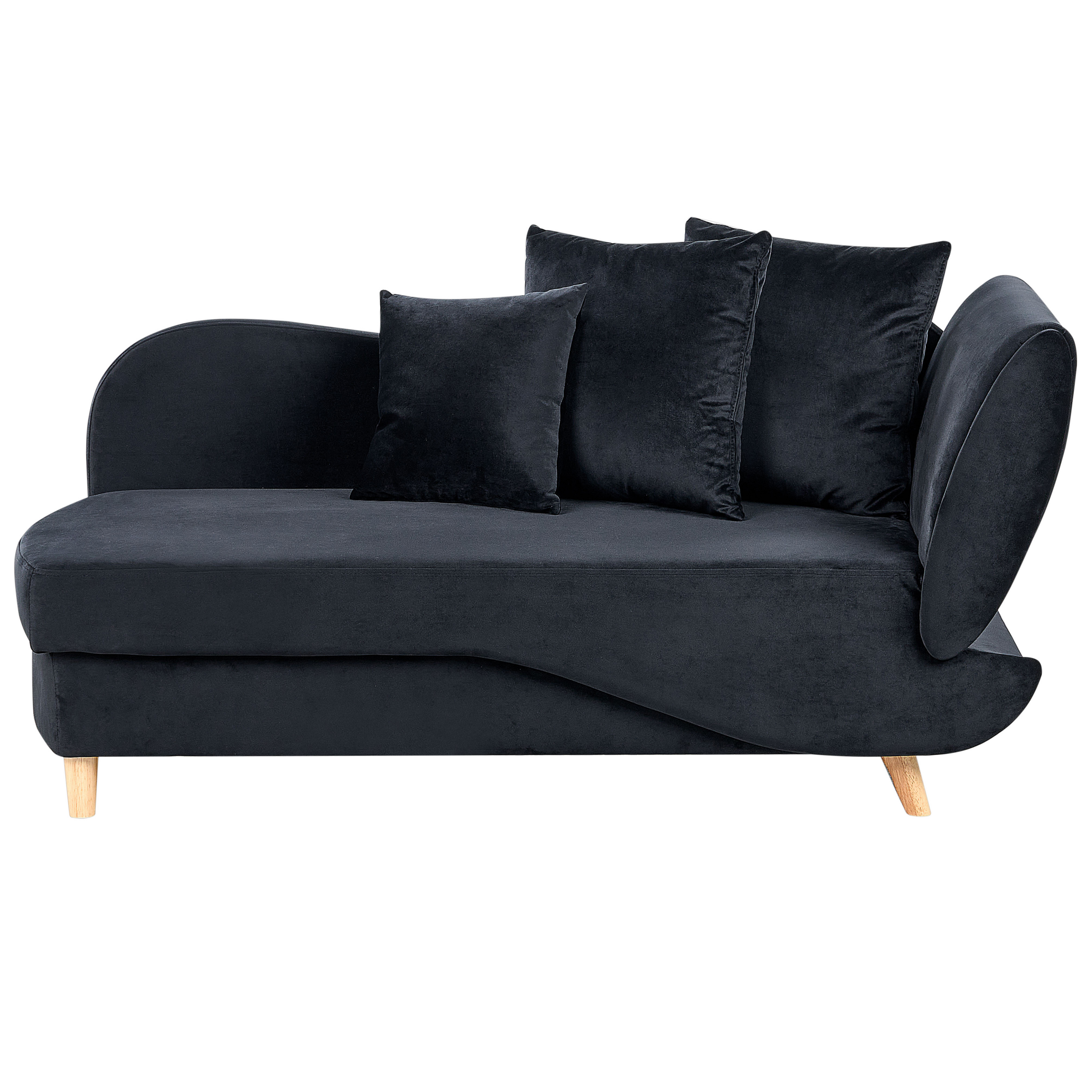 Beliani chaise longue de terciopelo negro derecho con almacenaje meri ii