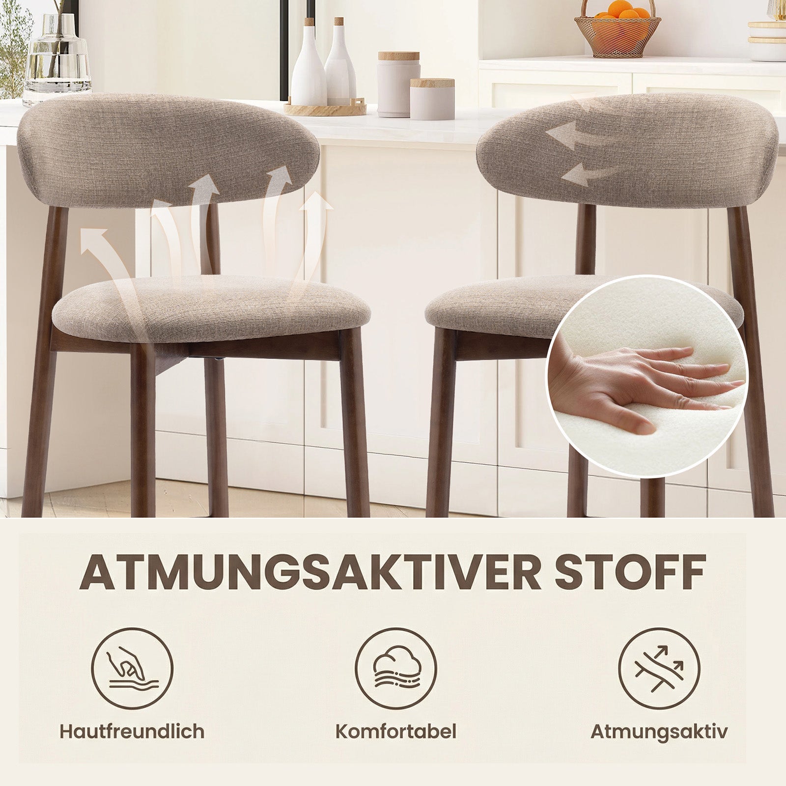 Lot de 2 Chaises de Bar Modernes, Assise Confortable en Tissu, Structure en Bois, Marron - 5