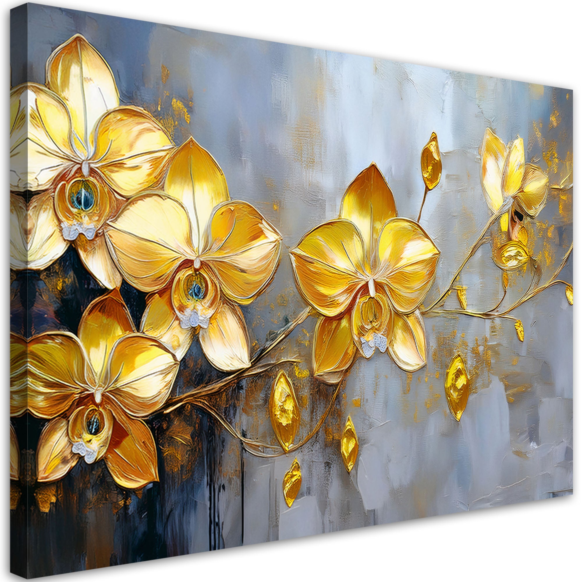 Obraz na płótnie, Złote Storczyki Kwiaty Glamour 90x60