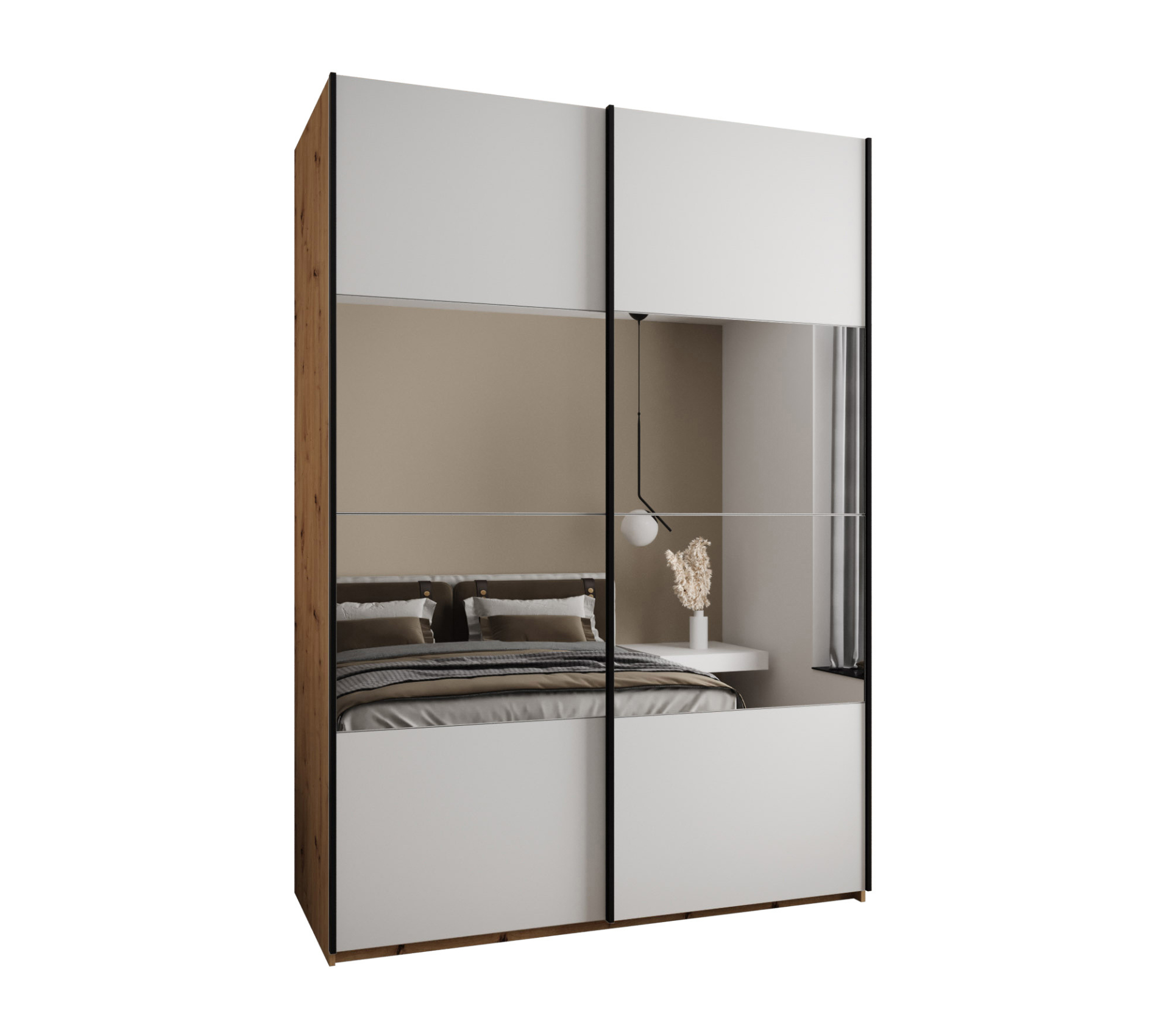 Szafa przesuwna wysoka Lux 4 170 x 64 x 245,5 cm artisan + biały + u. czarny - Abiks Meble