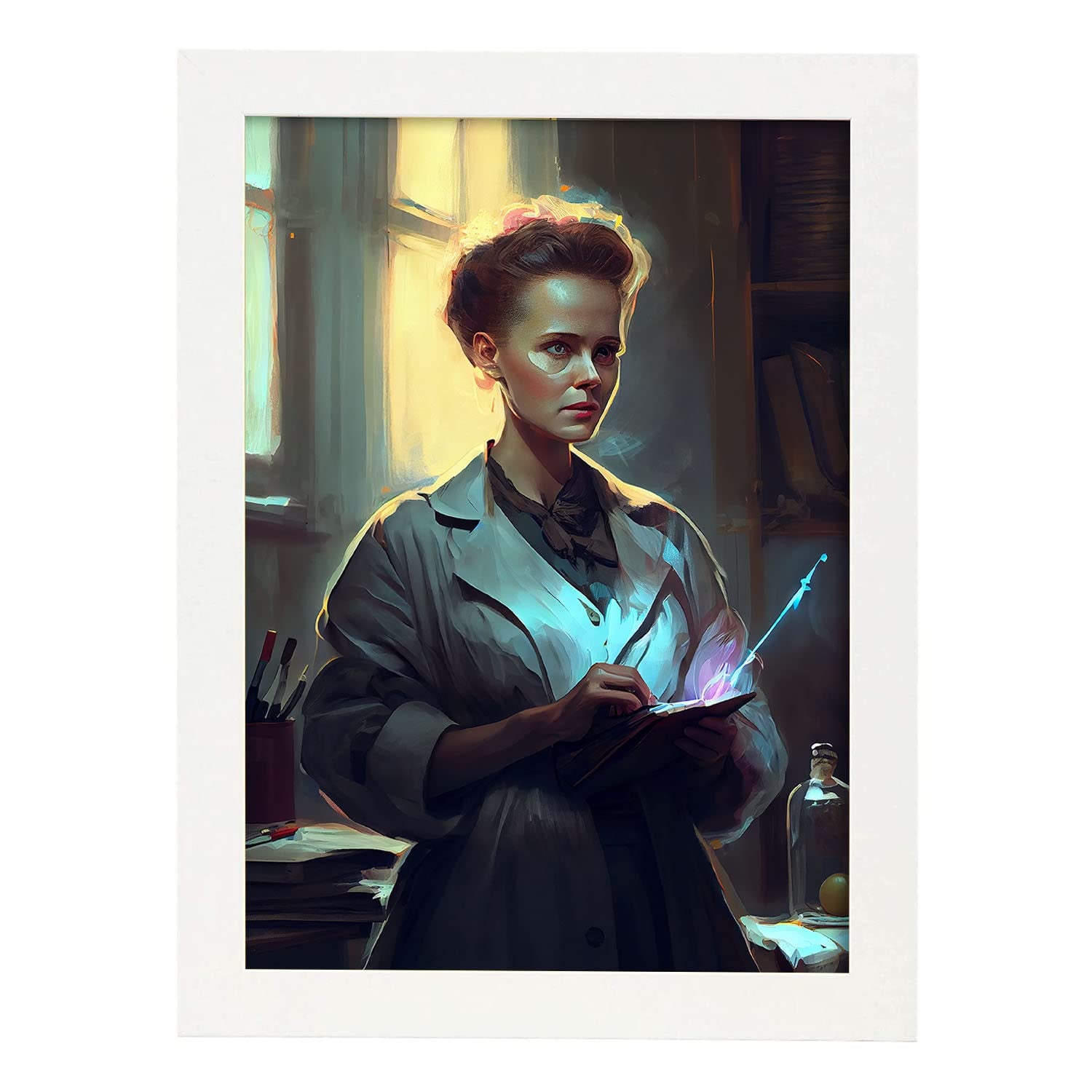 Nacnic poster de marie curie en estilo retrato a todo color ilustraciones y caricaturas de inventores y creadores históricos diseño y a3 marcos blanco