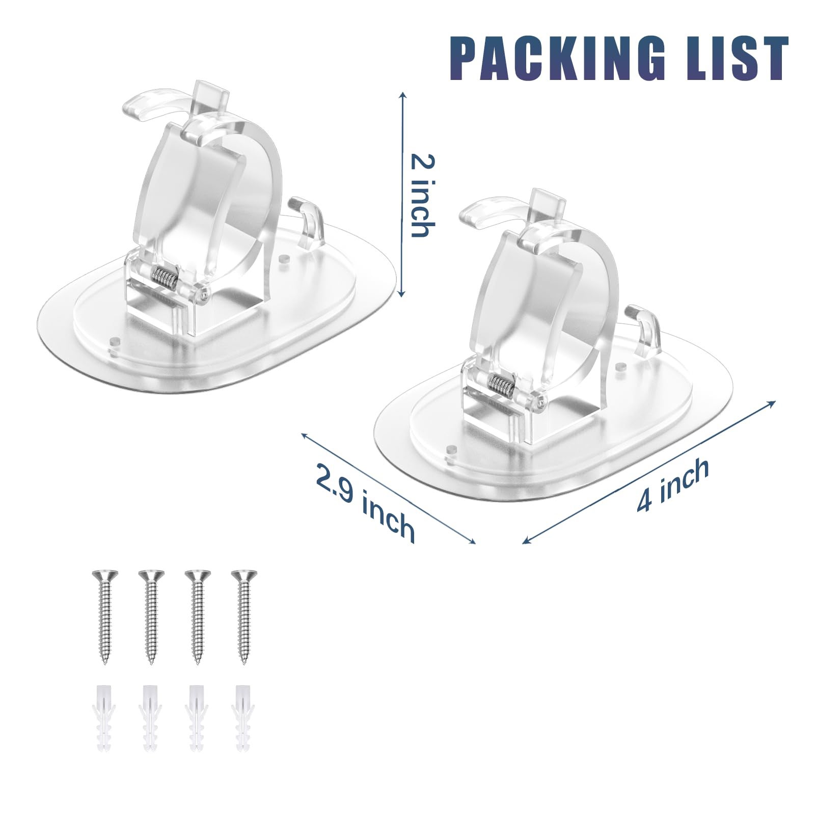 Supports de tringle à rideau auto-adhésifs universels,2 pièces,supports de tringle à rideau sans perçage, crochets de tringle à rideau (transparent) - 3