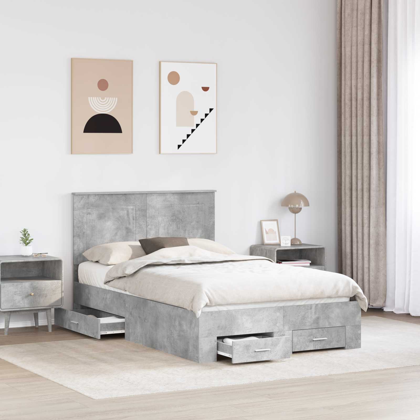 Cadre de lit gris béton 135 x 190 cm panneau de bois - 3