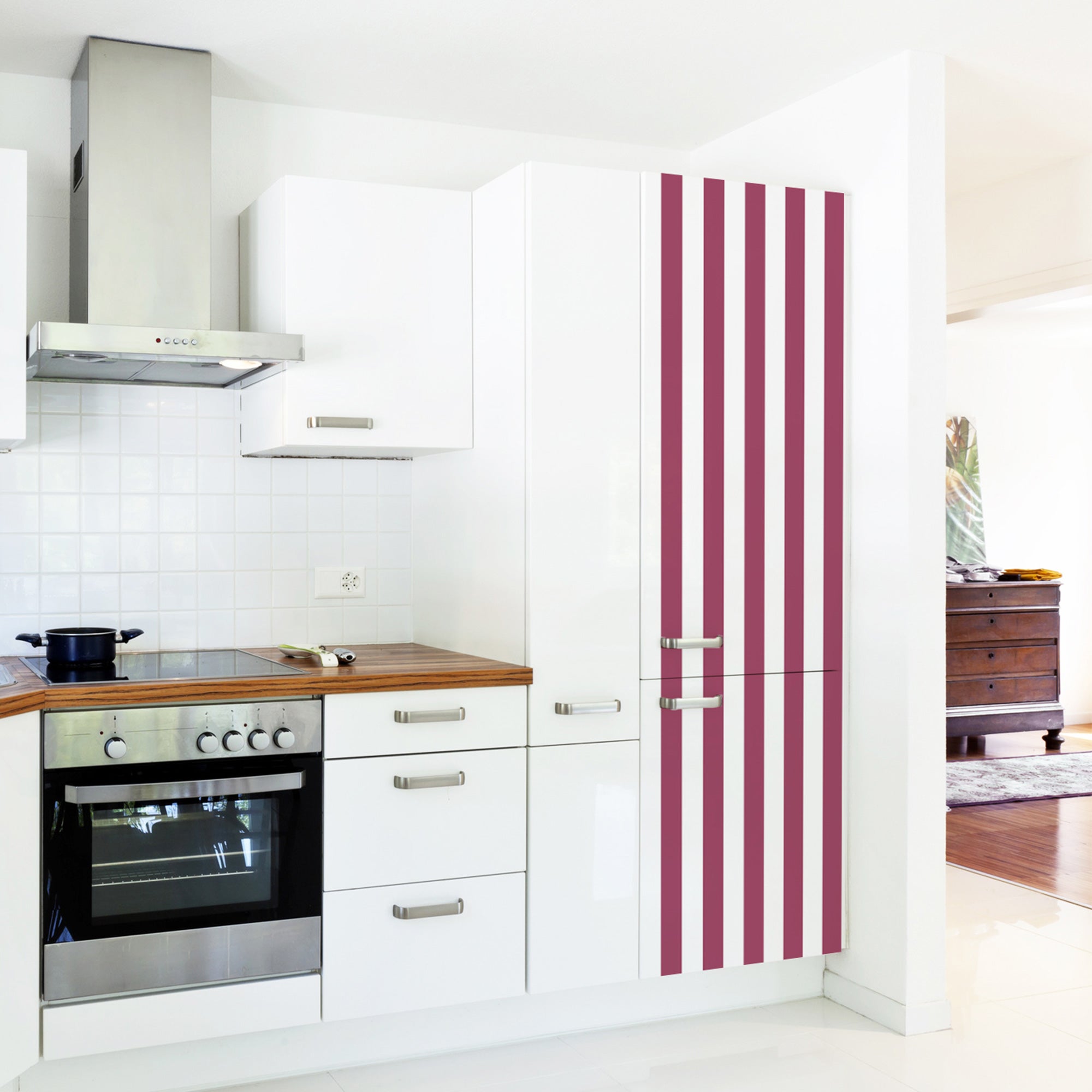 Adhesivo para frigorífico y lavavajillas, rayas ciruela, tendencia de rayas, 180 cm x 59,5 cm