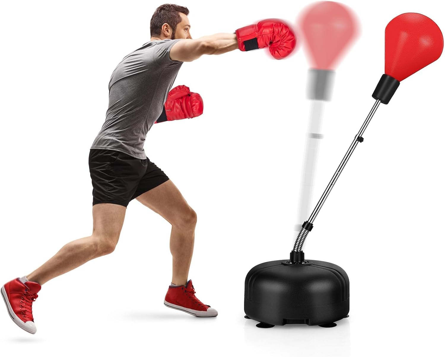 Worek Treningowy dla Dorosłych i Dzieci, Worek Bokserski z Rękawicami, 4 Poziomy Regulacji Wysokości, Trening Mieszanych Sztuk Walki