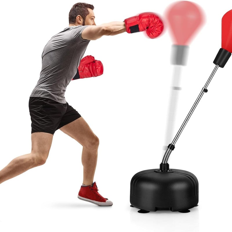 Worek Treningowy dla Dorosłych i Dzieci, Worek Bokserski z Rękawicami, 4 Poziomy Regulacji Wysokości, Trening Mieszanych Sztuk Walki