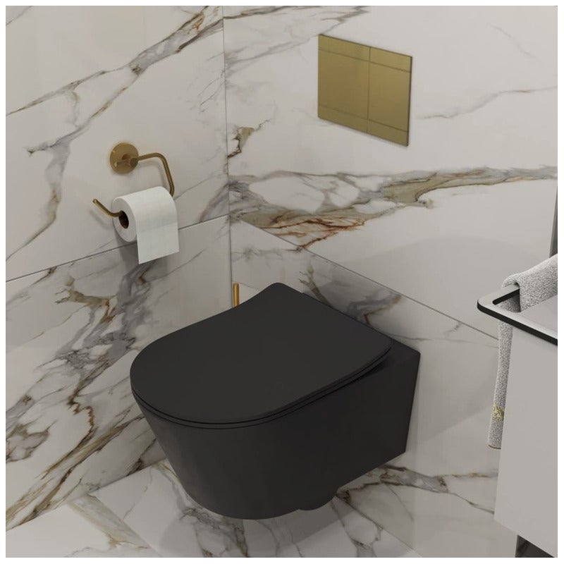 WC suspendu sans bride et fixations invisibles + abattant frein de chute, Noir mat (SATBRE010RREXPBKM) - 2